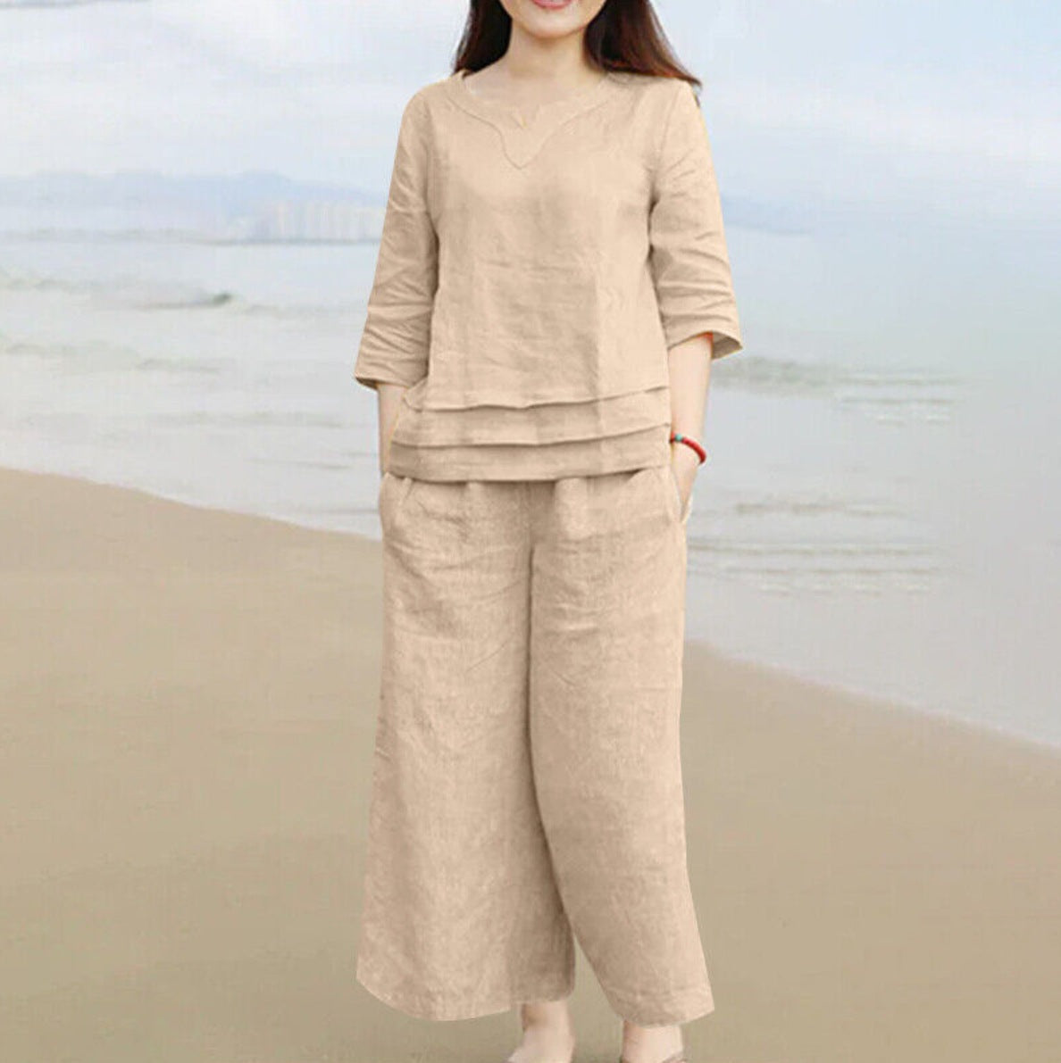Women's Linen Casual Loose Solid Color Two-piece Suits
