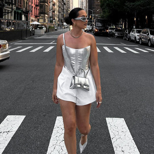 Women's Spring Fashion Metallic Waist Sexy Base Blouses