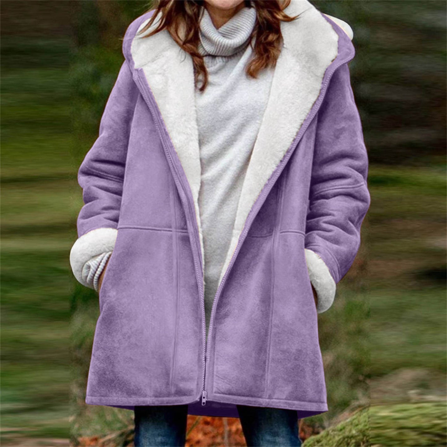 Women's Loose Veet Thickened Solid Color Mid-length Coats