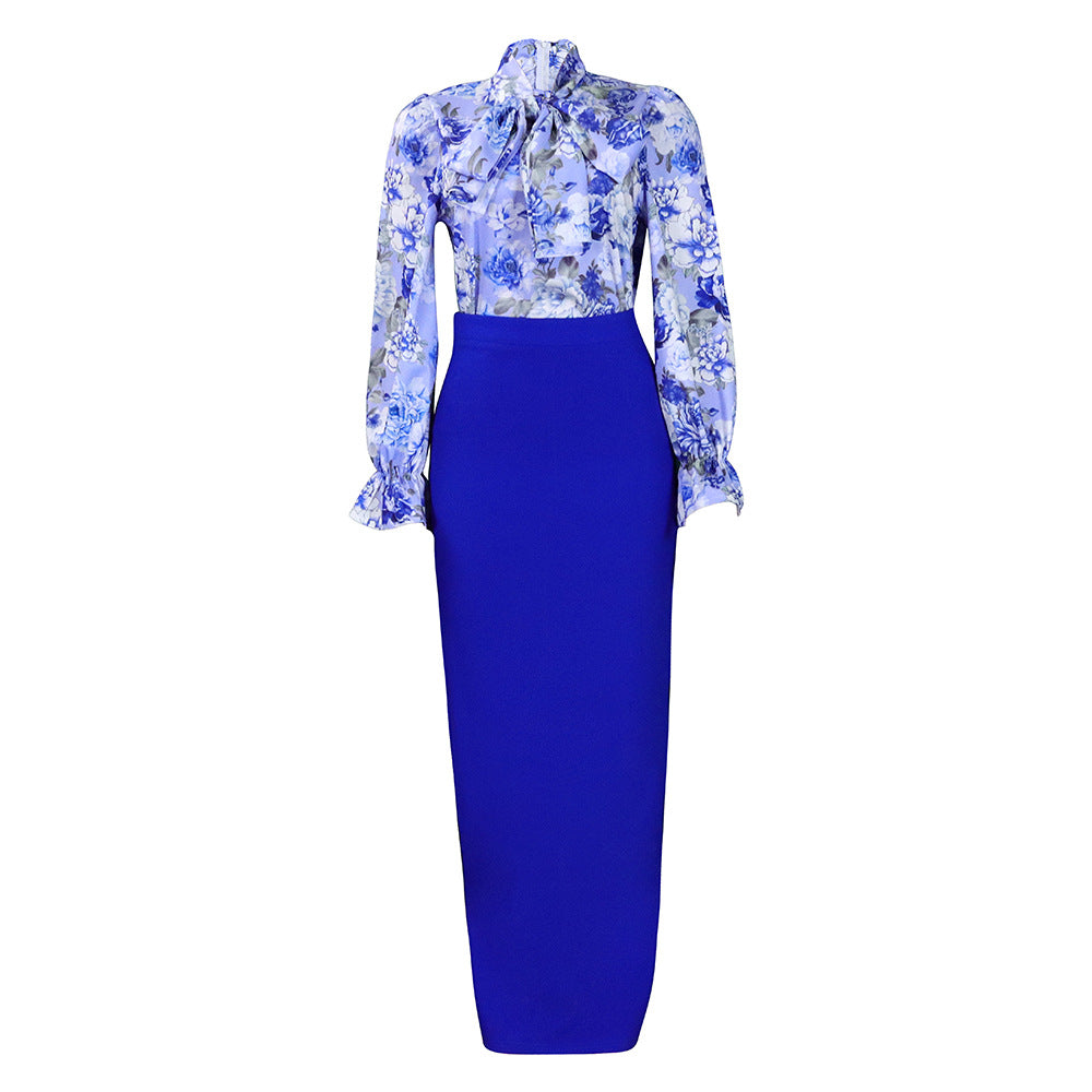Women's Fashion Printed Lace Up Long Sleeve Suits