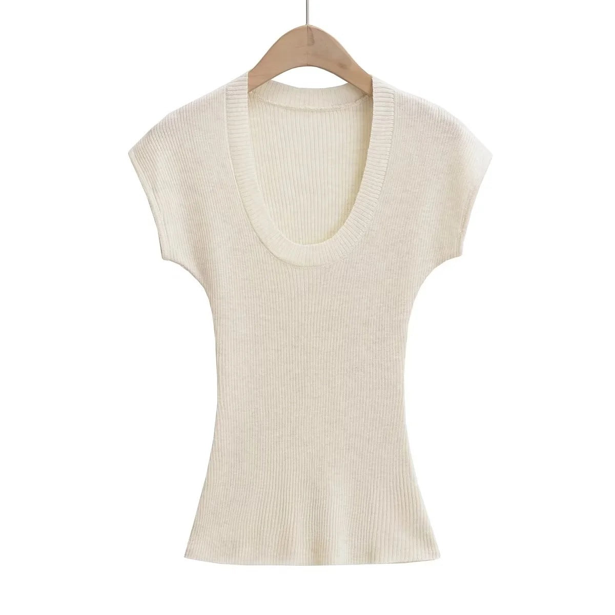 Women's Knitted Short-sleeved Shirt Elastic Slim Fit Blouses