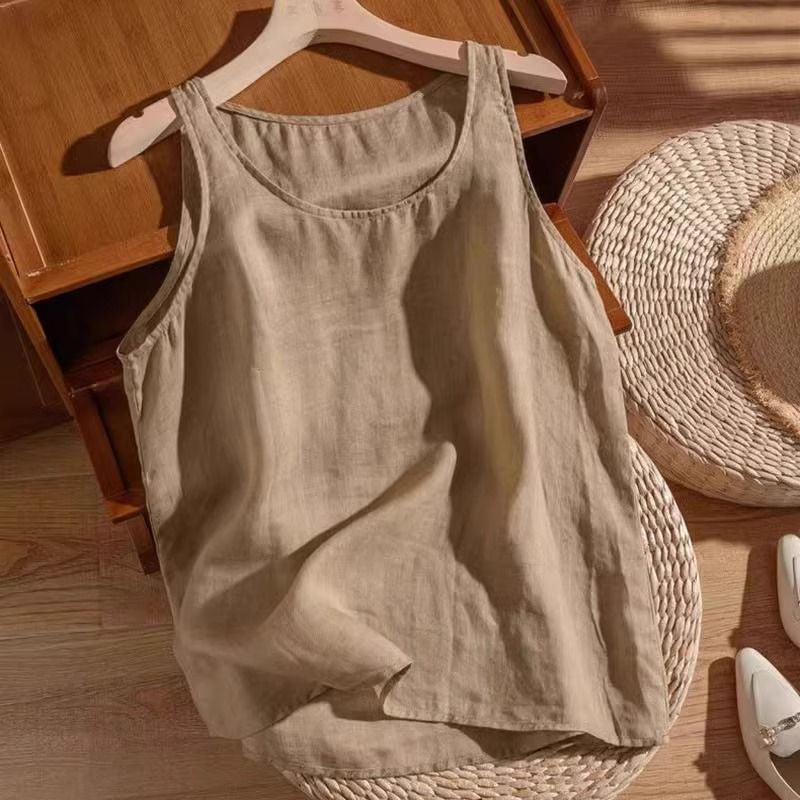 Women's Linen Sleeveless Summer Wear Loose Casual Fashion Tops