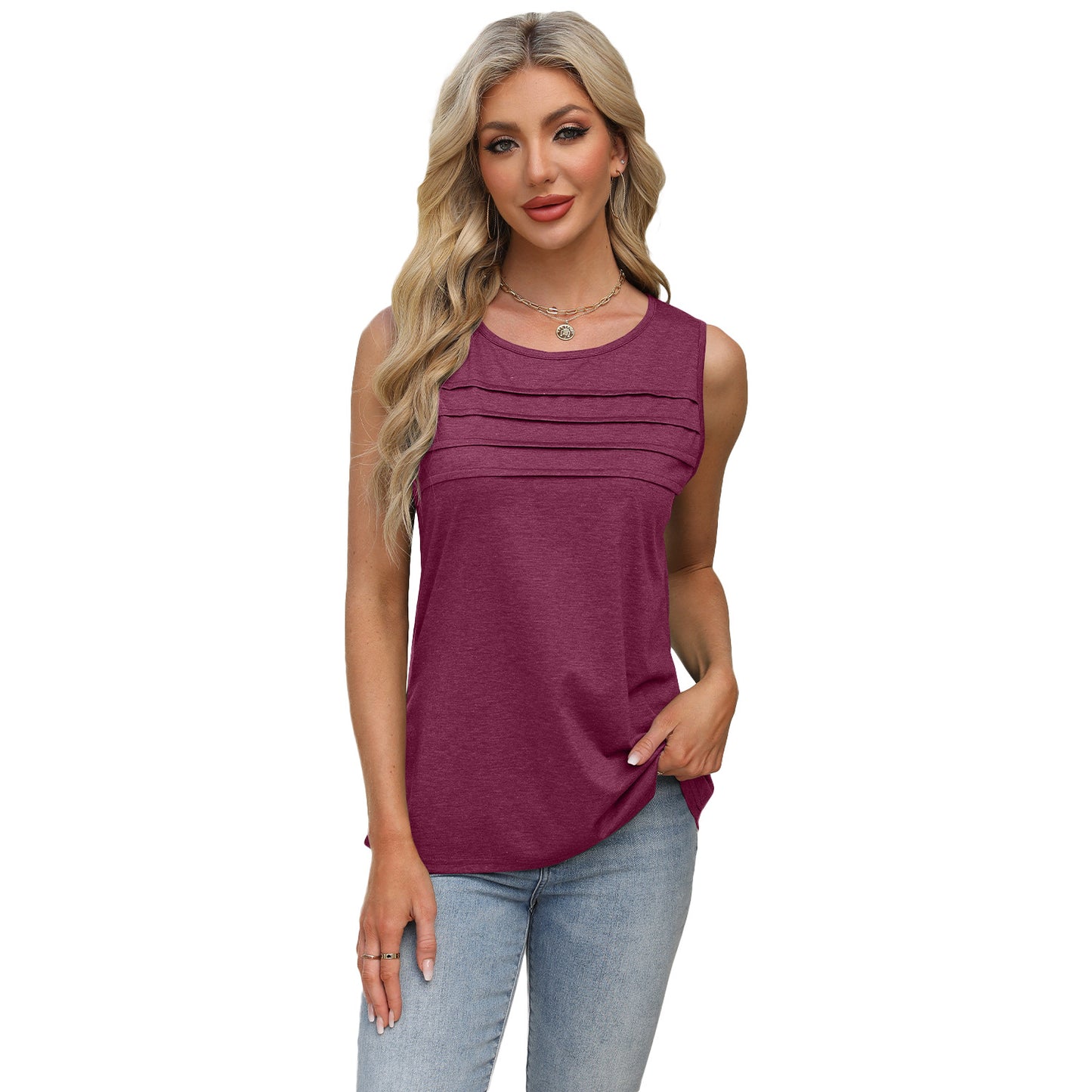 Women's Classic Solid Color Pleated T-shirt Vests