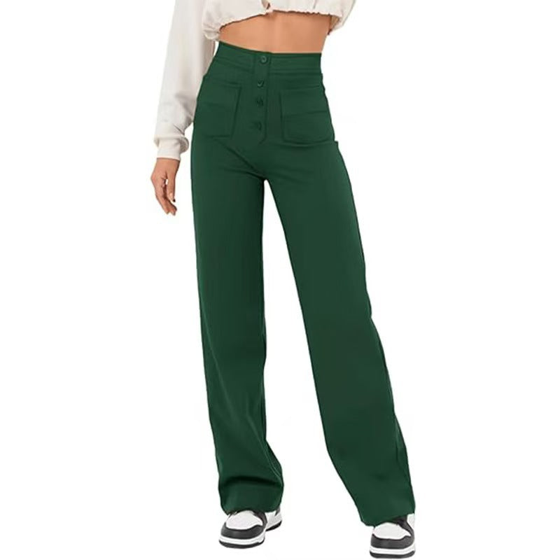 Women's Wear High Waist Button Elastic Loose Pants