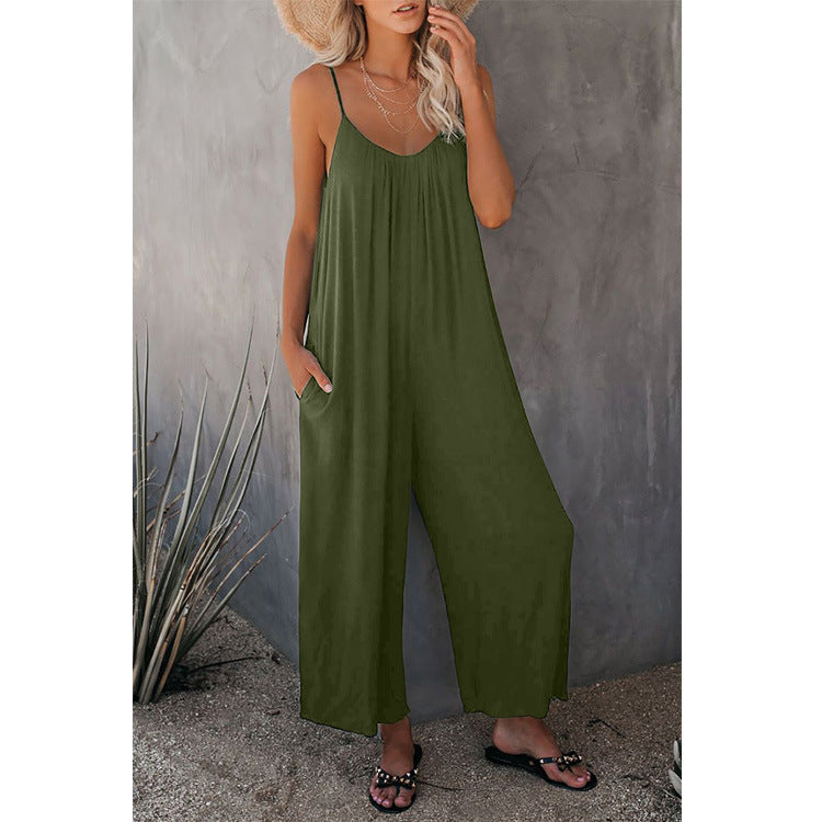 Women's Summer Trousers Solid Color Pocket Loose Pants