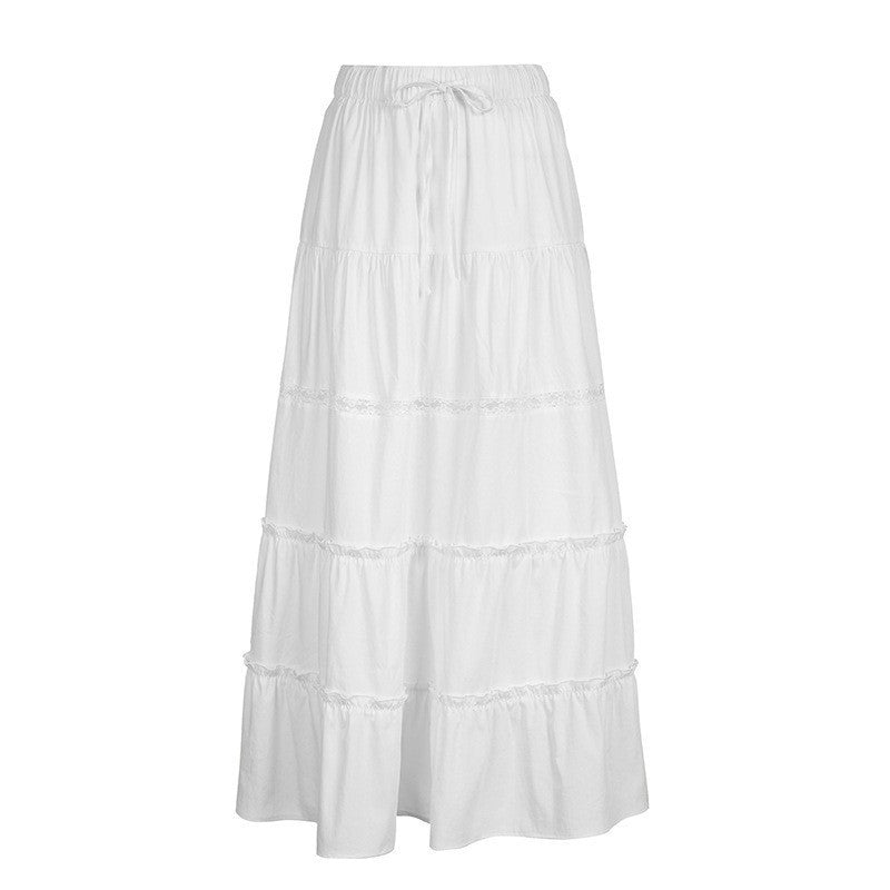 Women's Split Pure White Dress Summer Simple Skirts
