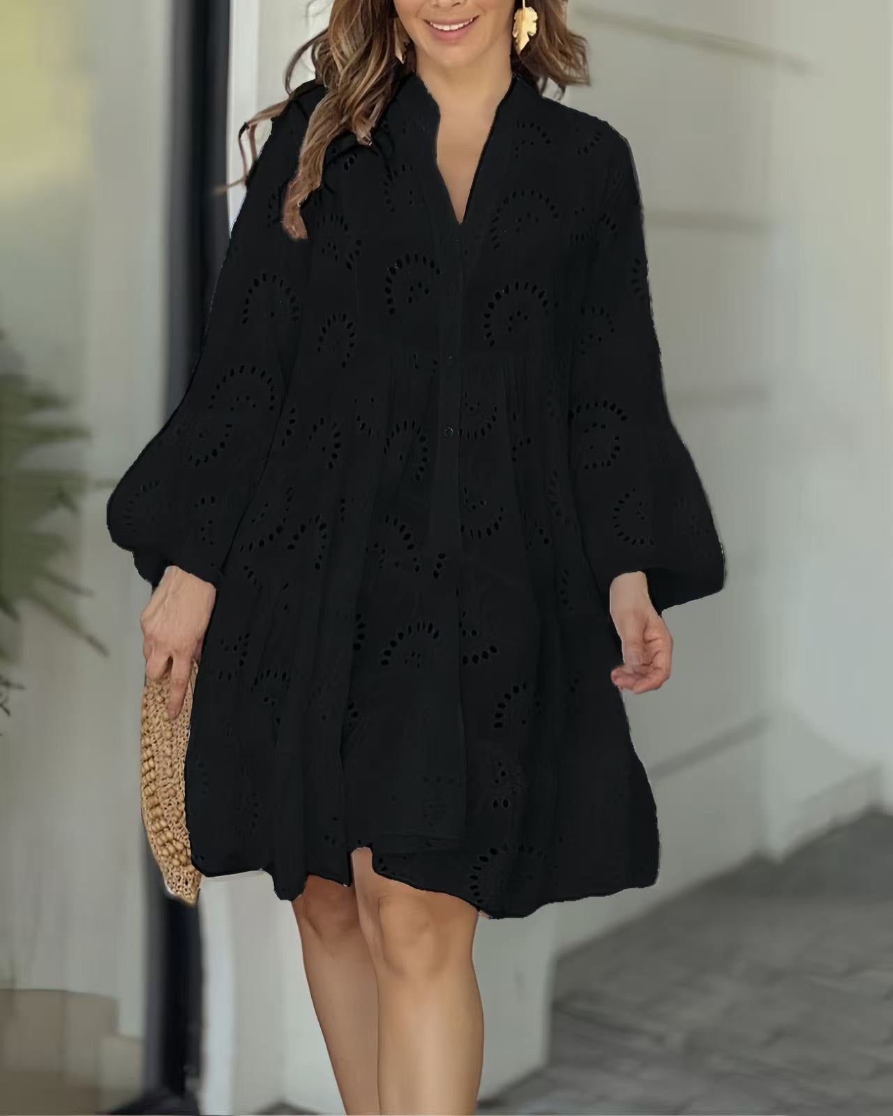 Color Loose Embroidered Cutout Lace Flower Dresses