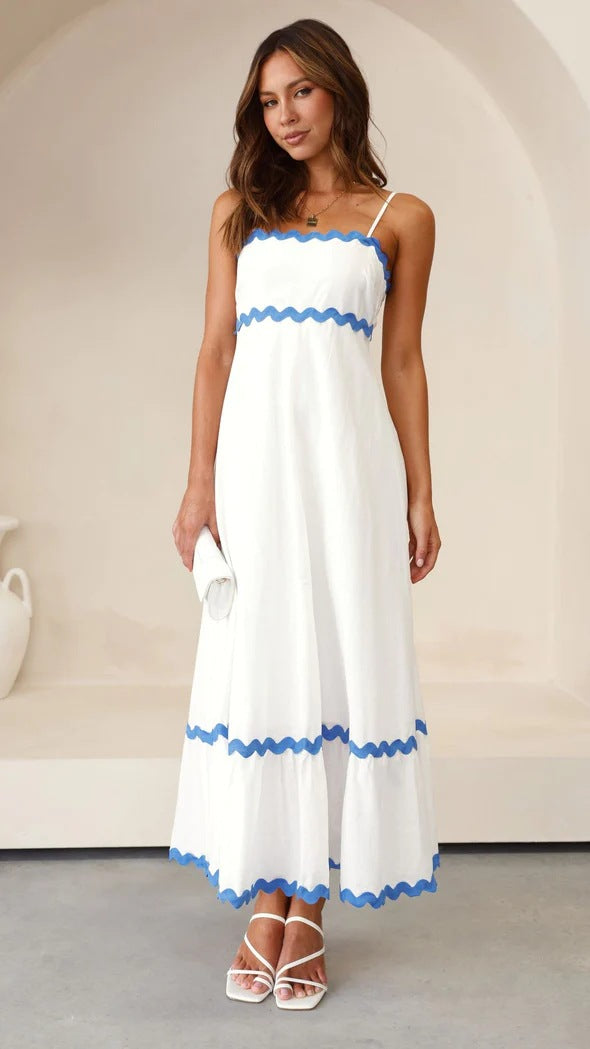 Color Lace Stitching Elegant Strap Tube Dresses