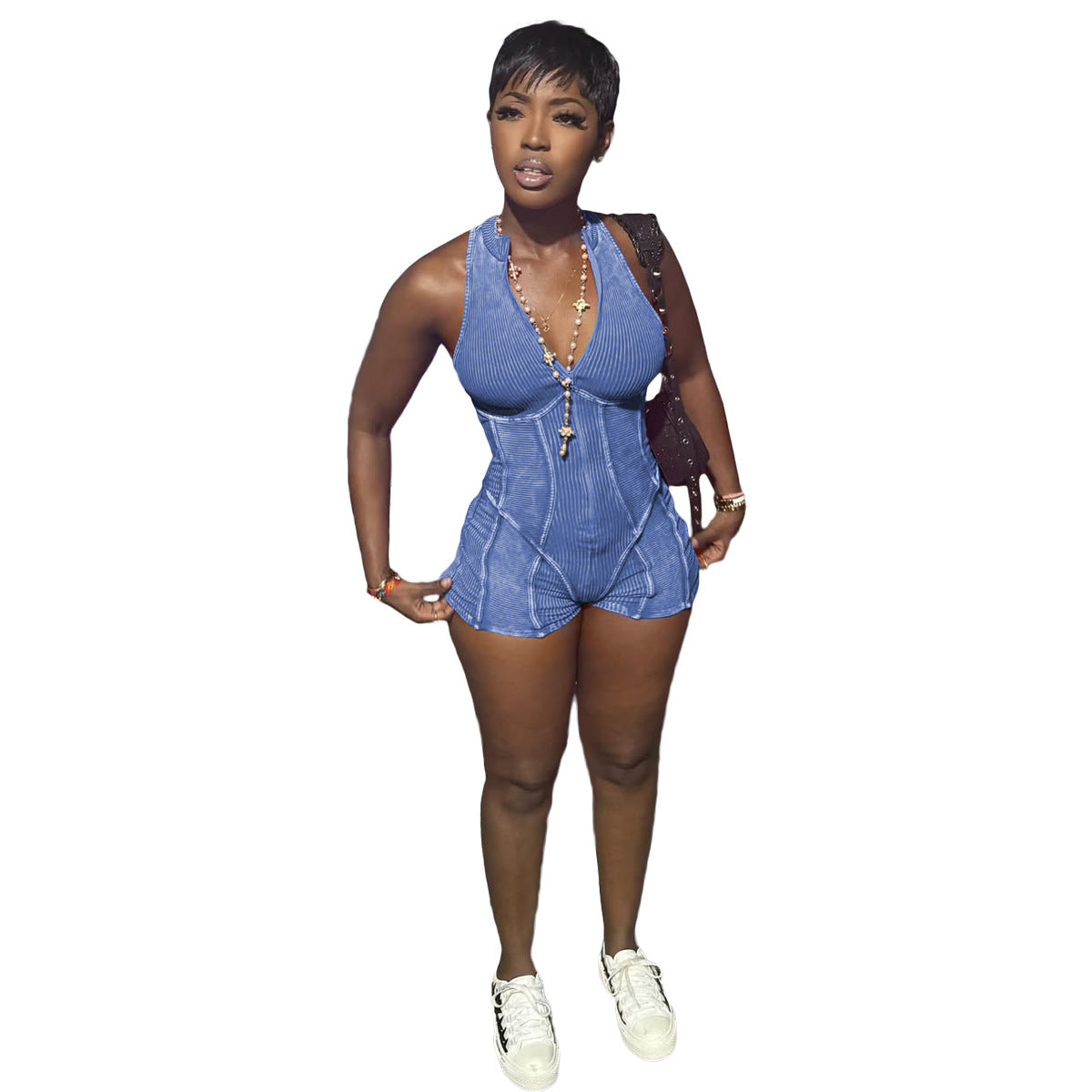 Women's Sexy Fashion Casual Zipper Fried Washed Suits