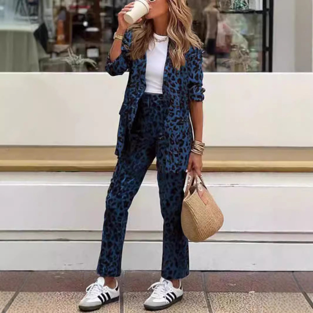 Women's Leopard Print Printed Long-sleeved High Waist Suits