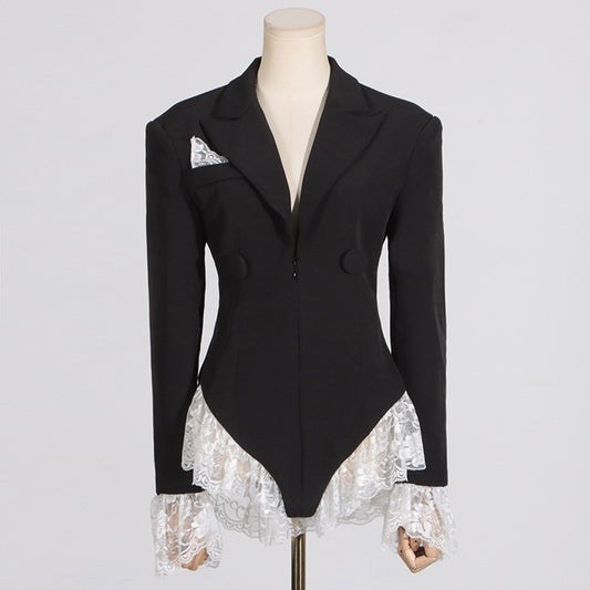 Fashionable Elegant Lace Ruffled Design Tight Jumpsuits