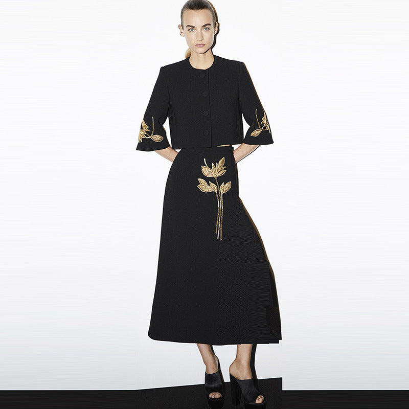 Classy Dignified Flowers Beaded Sleeve Mid-length Suits