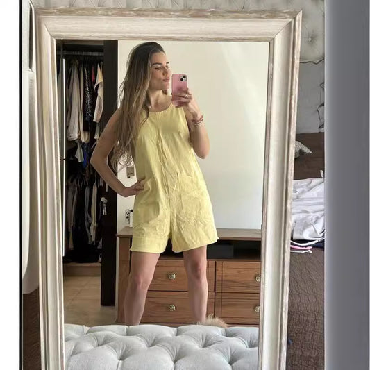 Women's Sleeveless Large Pocket Casual Suspender Trousers Jumpsuits