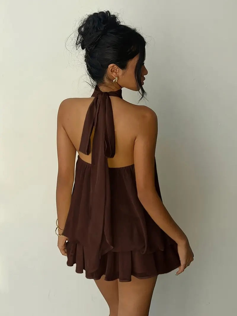 Women's Solid Color Vacation Sexy Backless Halter Dress