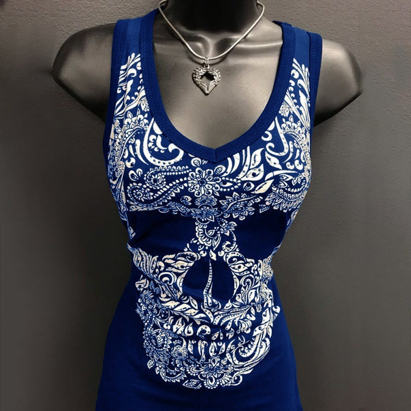 Women's T-shirt Sexy Slim Fashion Skull Print Tops