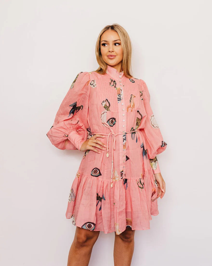 Fashion Puff Sleeve Lotus Leaf Hem Dresses