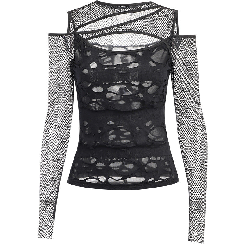 Women's Dark Style Hot Sexy Slim Mesh Blouses
