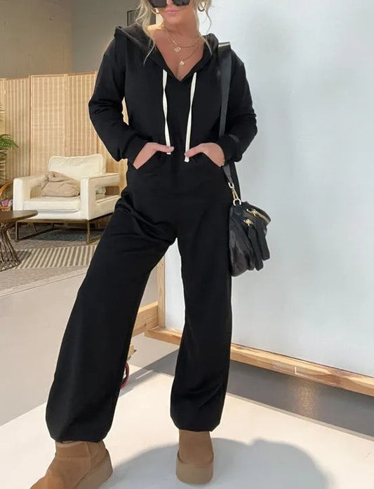 Casual Solid Color Hoodie Comfortable Pocket Jumpsuits