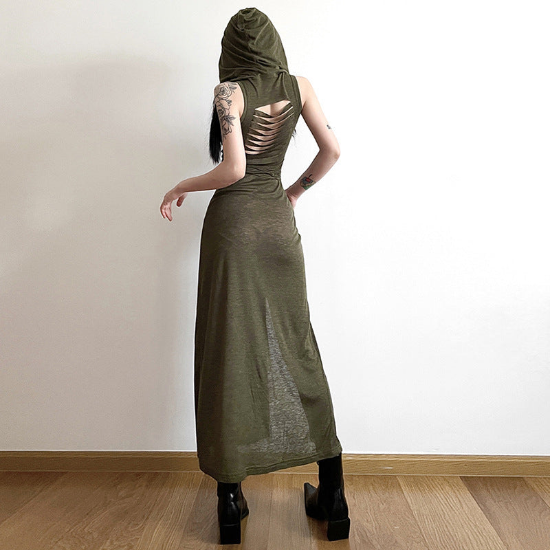 Women's Fashion Sexy Loose Split Hooded Mid-length Dresses