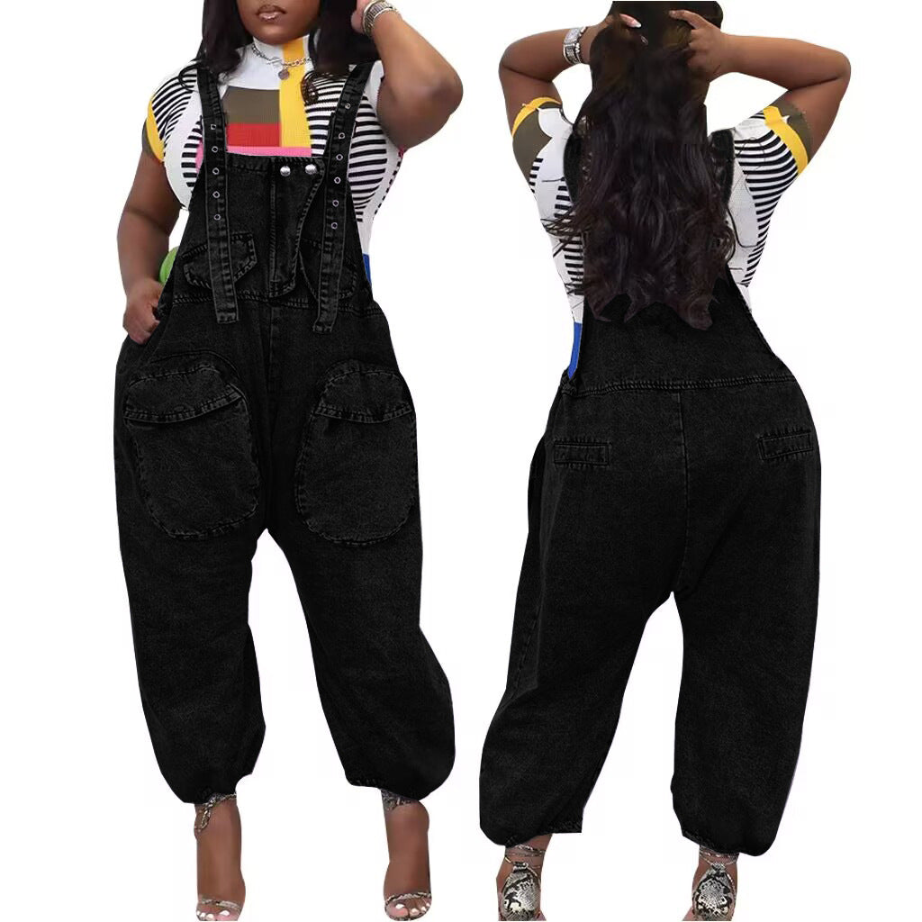 Versatile Stylish Fashionable Denim Loose-fitting Overalls Jeans