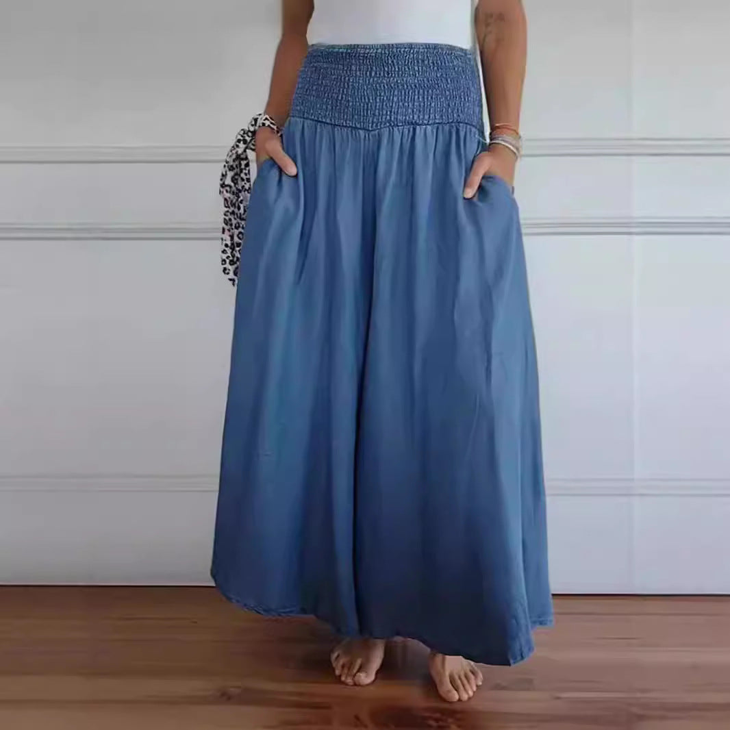 Women's Casual Smocking Wide Leg Elastic Waist Pants