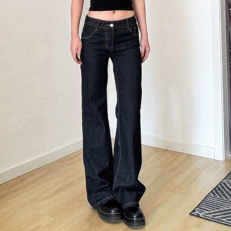 Women's Blue Letters Embroidered Slim Fit Hot Low Jeans