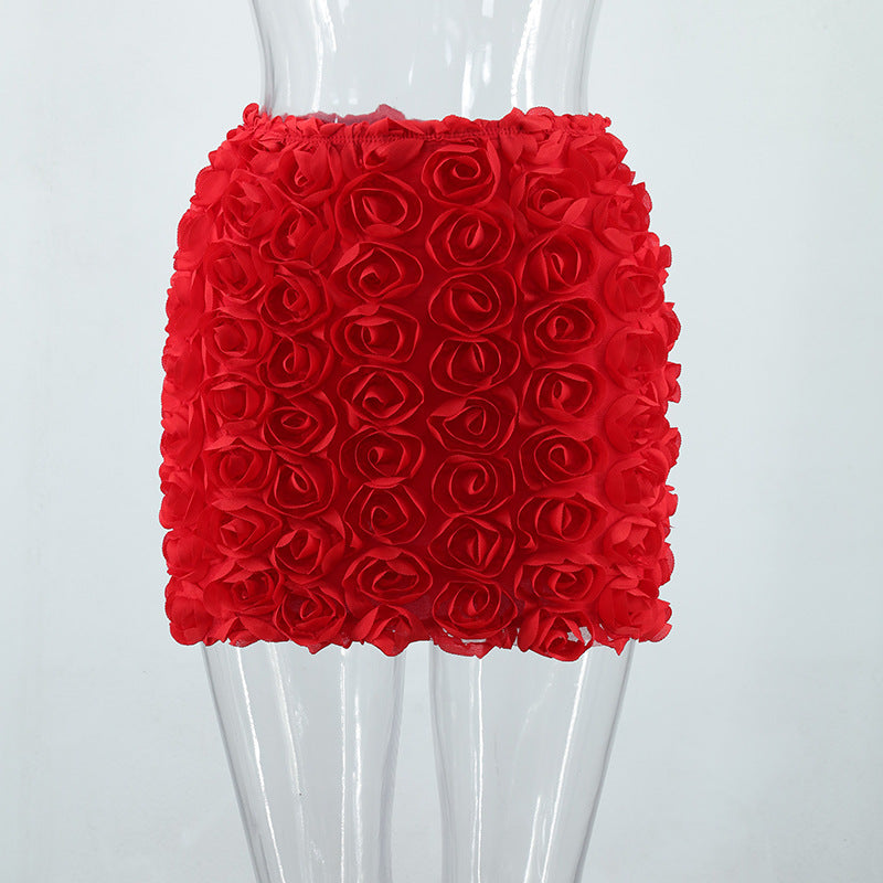 Women's Nightclub Sexy Solid Color Three-dimensional Flower Ultra Skirts