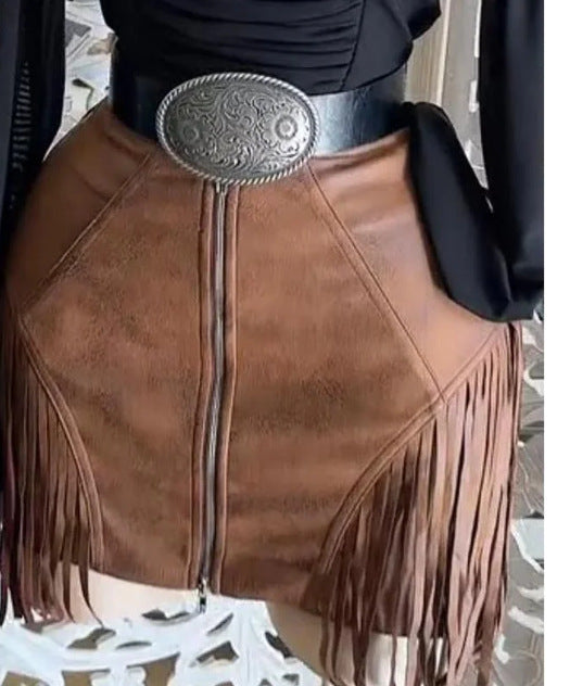 Women's Slouchy Charming Suede Tassel Zipper Shorts