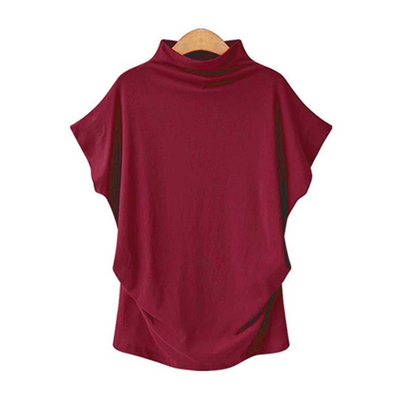 Women's Classic Large Turtleneck T-shirt Short-sleeved Tops