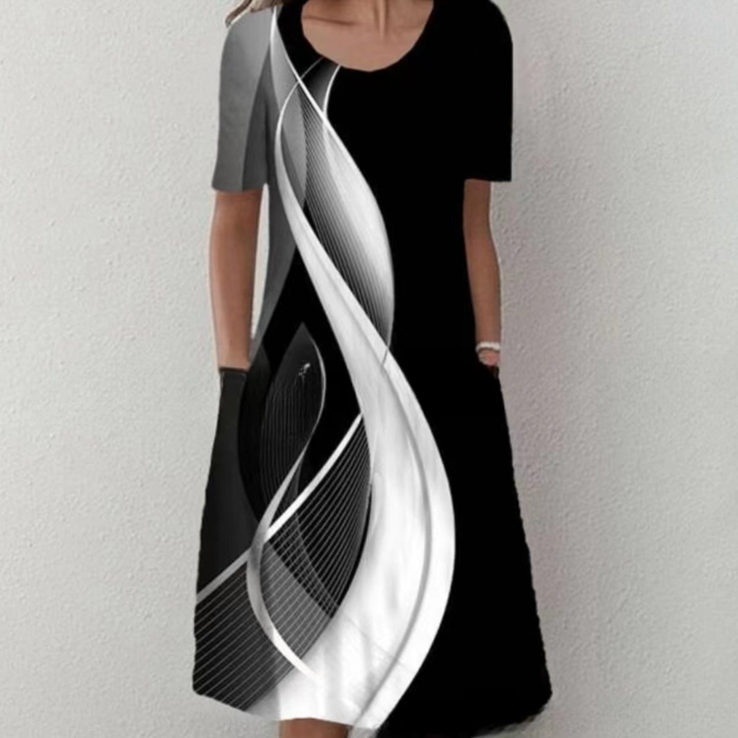 Women's Fashion Print Round Neck Sleeve Dress Dresses