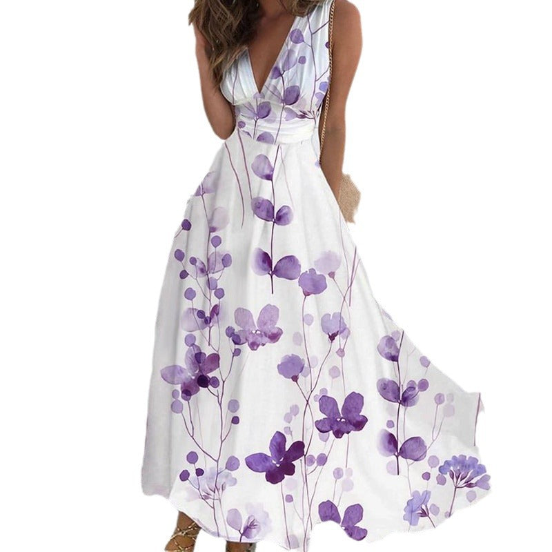 Women's Summer Lining High Waist Sleeveless Printed Dresses