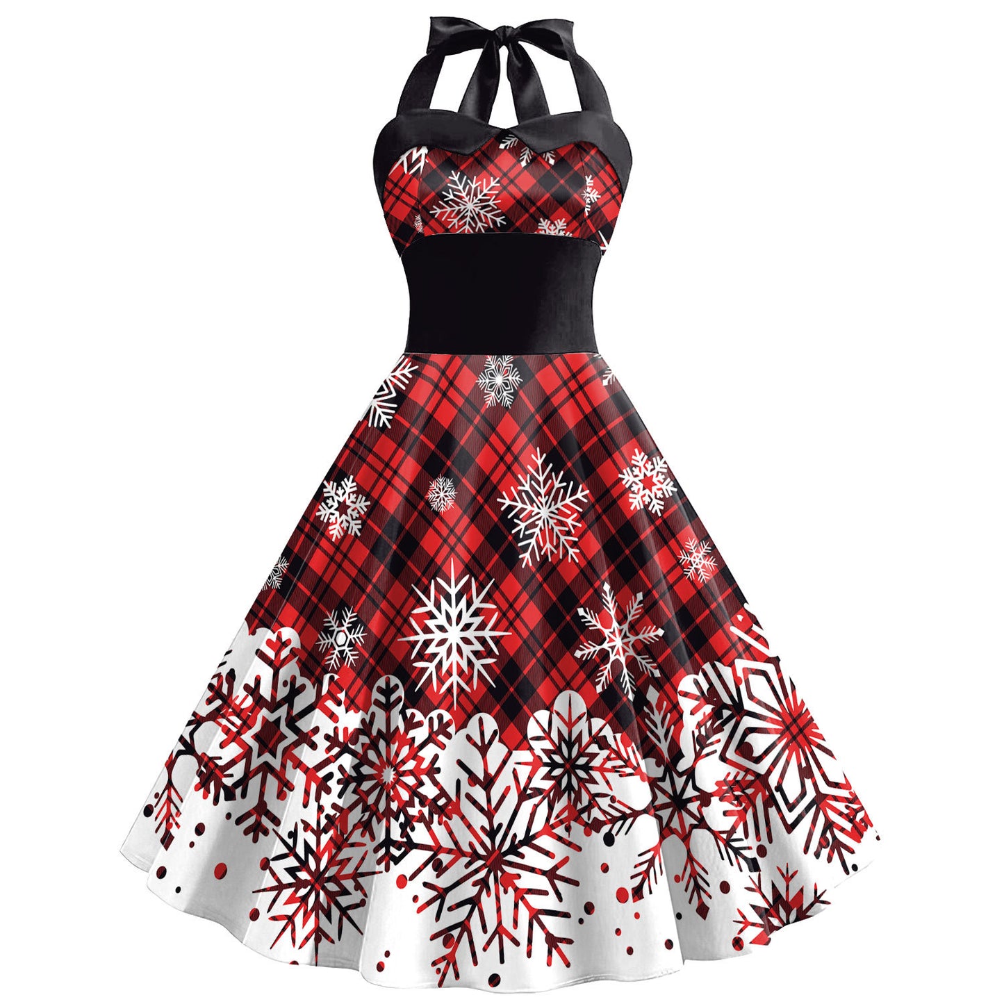 Women's Christmas Snowflake Printed Tied Shoulder Strap Dress