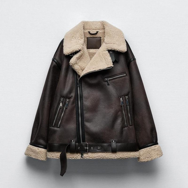 Women's Trendy Suede Fur Integrated Motorcycle Coats