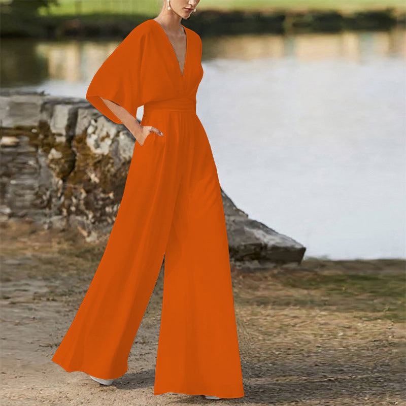 Women's Dress Deep V High Waist Wide Pants