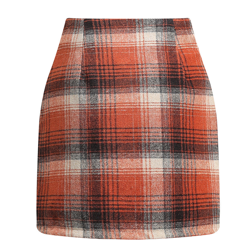 Women's High Waist Tartan Tight Pencil Wool Skirts