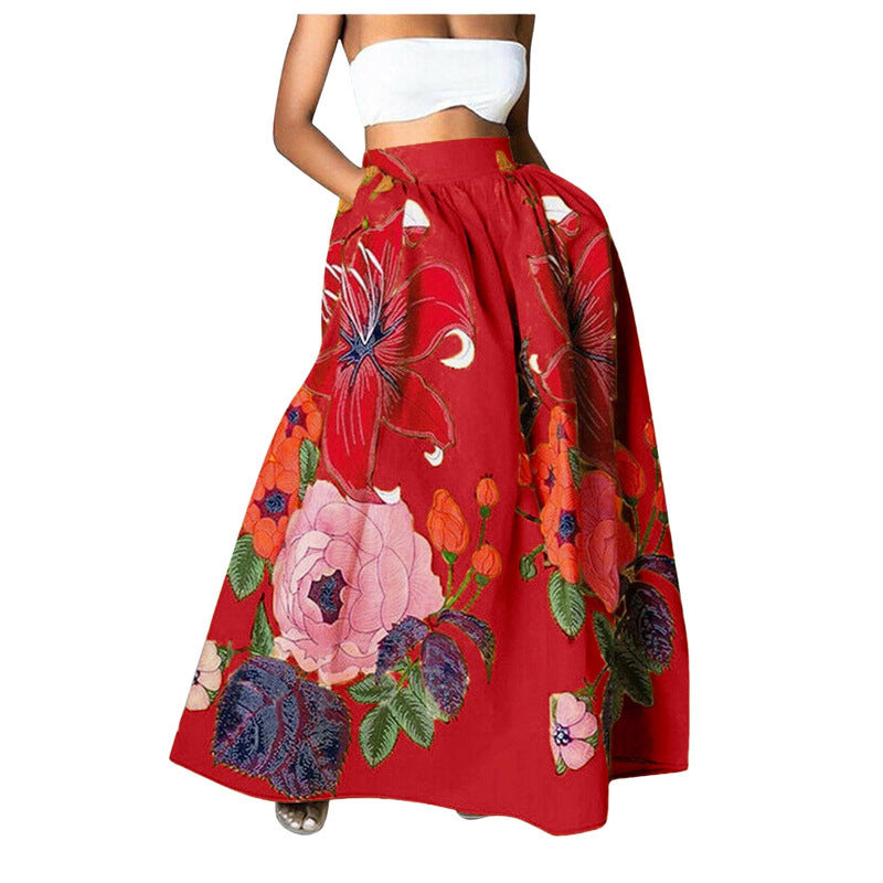 Women's High Waist Holiday Large Swing Pocket Skirts