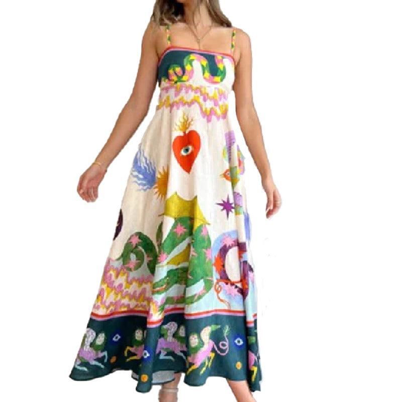 Women's Autumn Elegant High Waist Print Sling Clothing