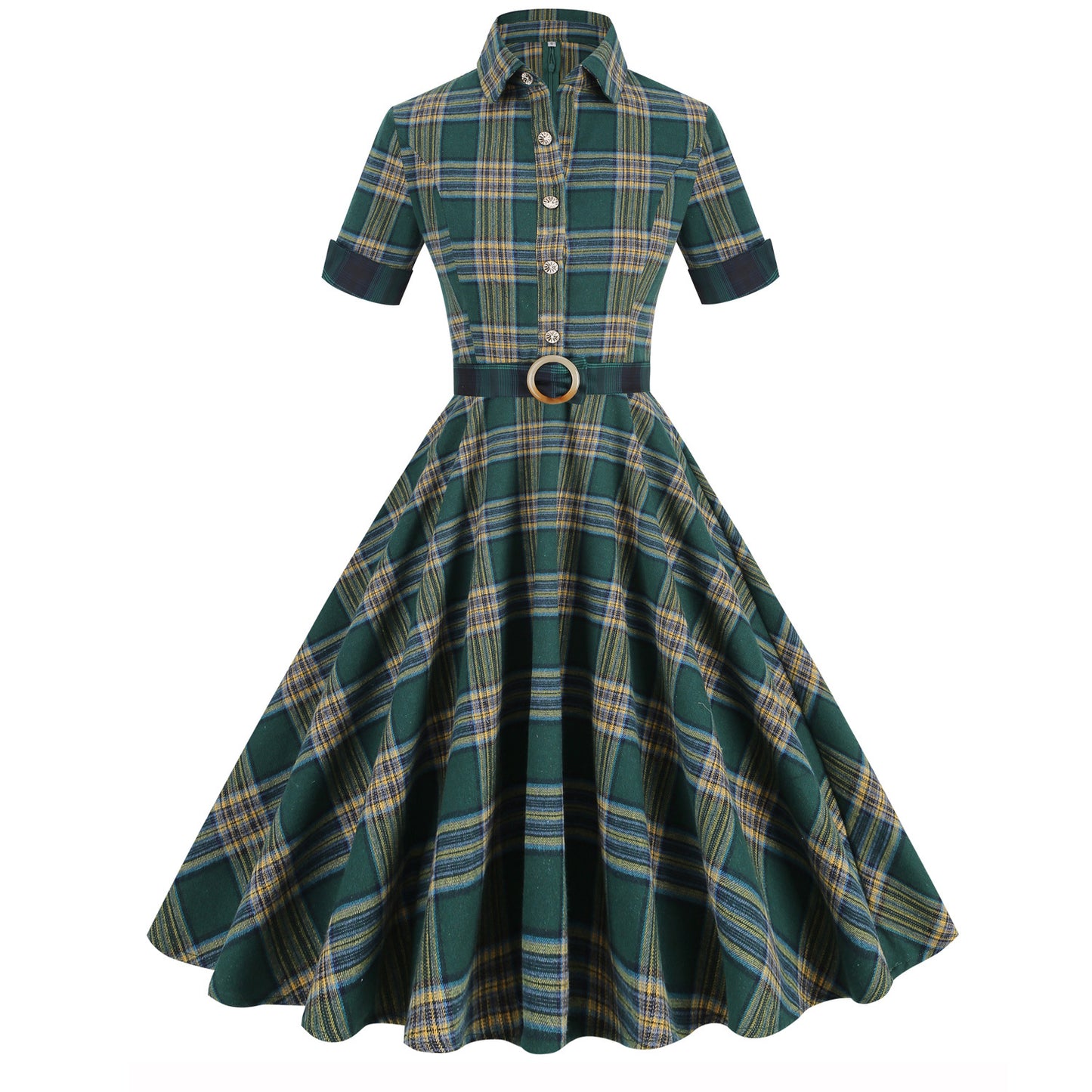 Women's Retro Elegant Hepburn Style British Plaid Dresses