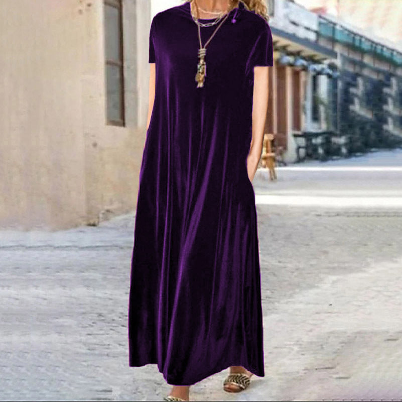 Gold Veet Slimming Temperament Crew Neck Dresses