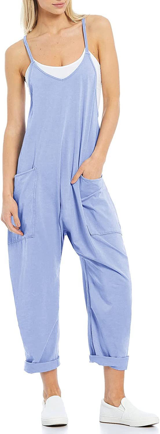Women's Summer Large Pocket Overalls Loose Bodysuit Jumpsuits