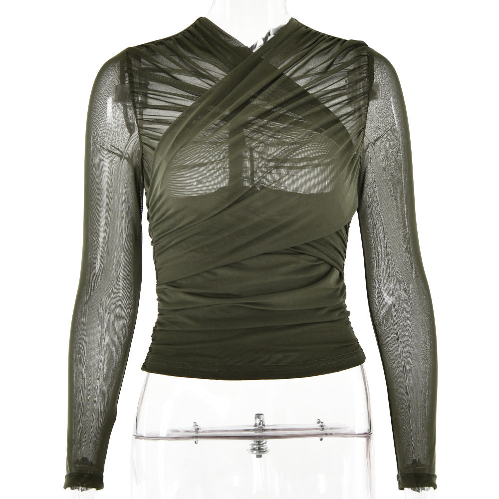 Women's Fashion Sexy Hot Mesh Stitching Zipper Blouses