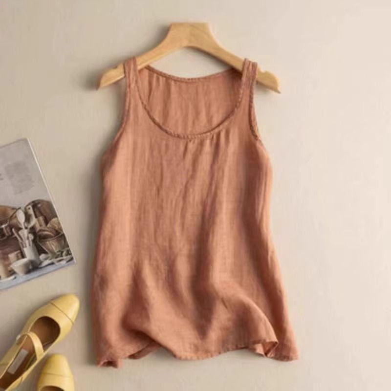 Women's Linen Sleeveless Summer Wear Loose Casual Fashion Tops