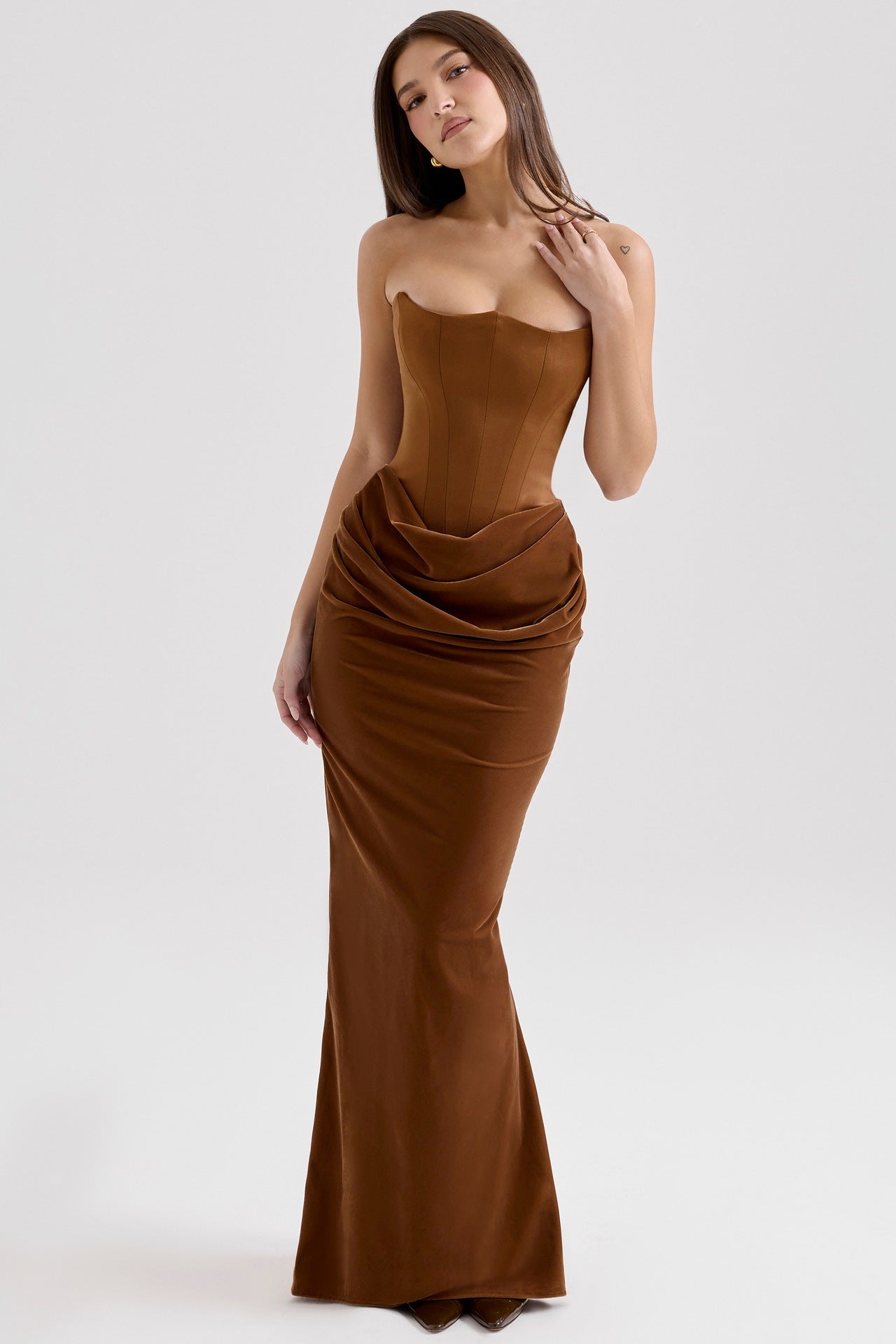 Women's Red Tube Fishbone Sexy Slim Fishtail Dress Long Tops