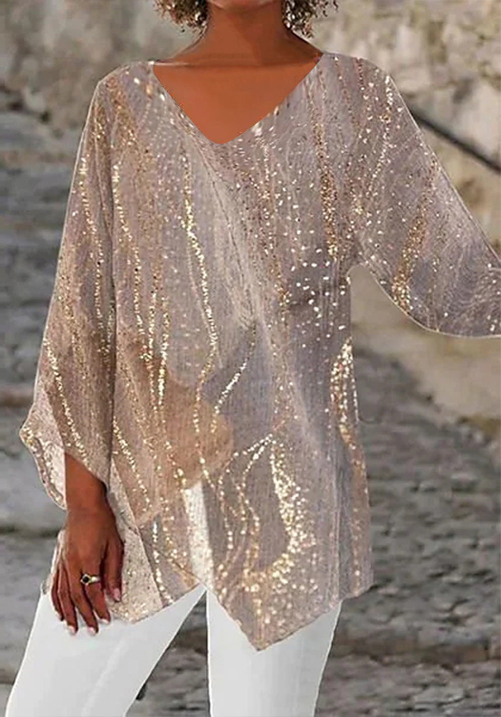 Women's Leisure Loose Irregular Printed Long Sleeve Blouses