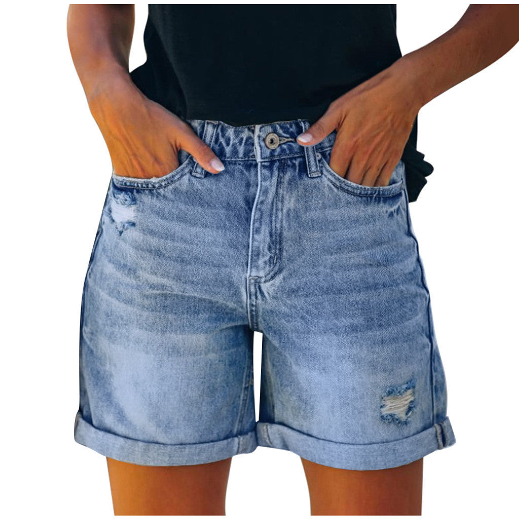 Women's Waist Tassel Ripped Denim Hot Straight Shorts