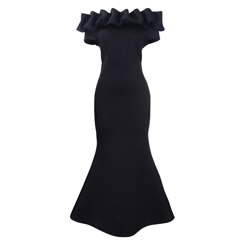 Women's Solid Color Fishtail Wooden Ear African Dress