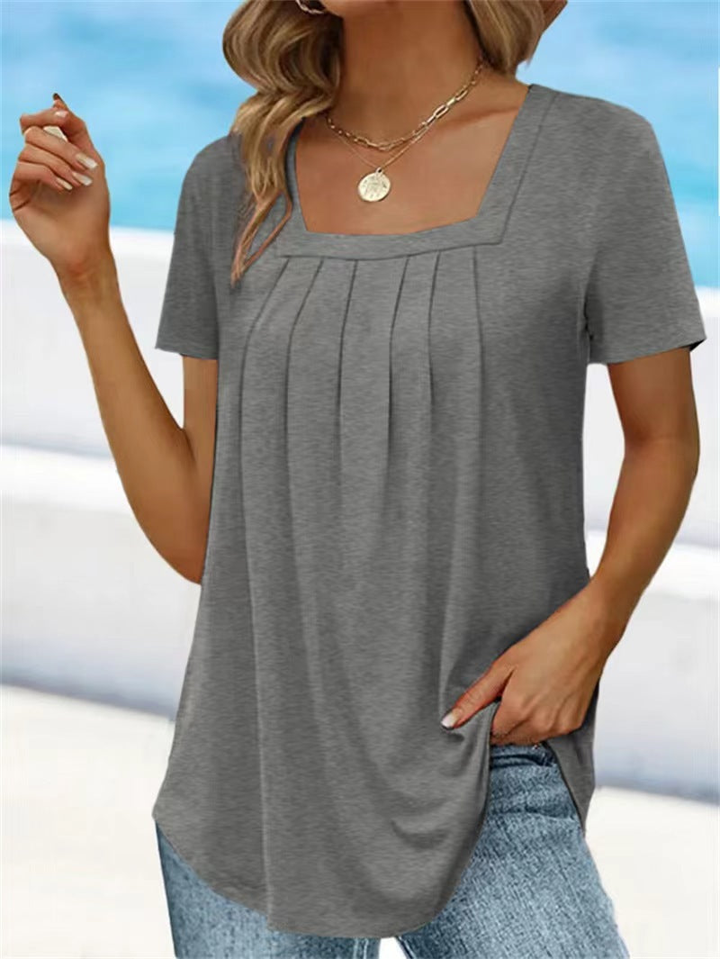 Women's Summer Solid Color T-shirt With Sleeves Blouses