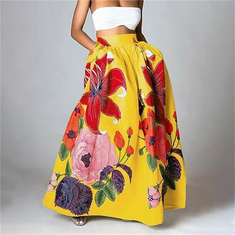 Women's High Waist Holiday Large Swing Pocket Skirts