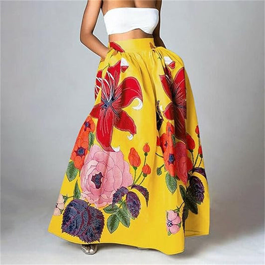 Women's High Waist Holiday Large Swing Pocket Skirts
