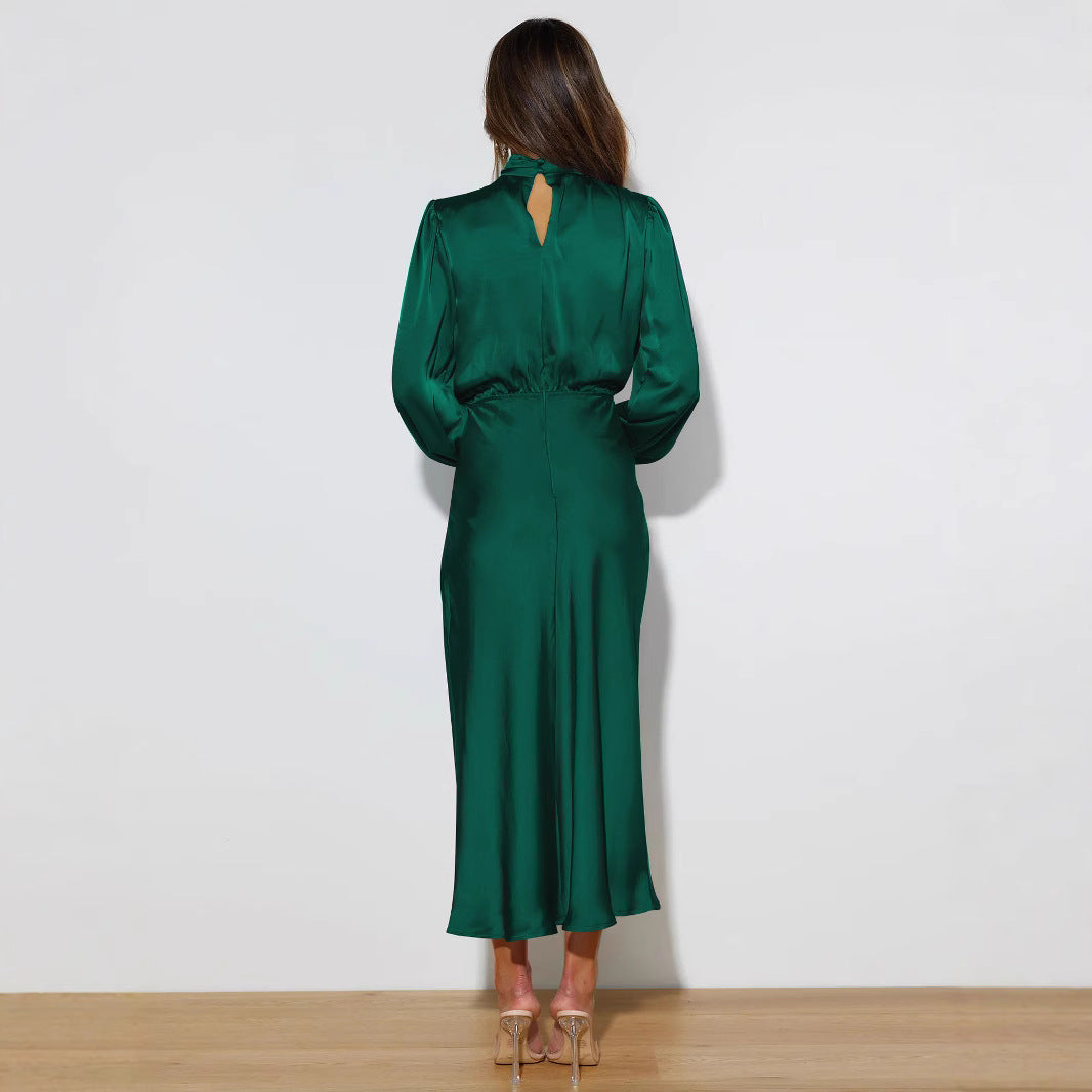 Women's Design Halter Dress Summer Satin Draping Evening Dresses